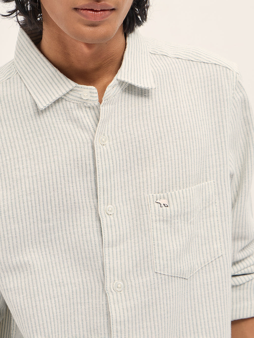 NILEA - Grey Slim Fit Woven Pinstripe Casual Shirt