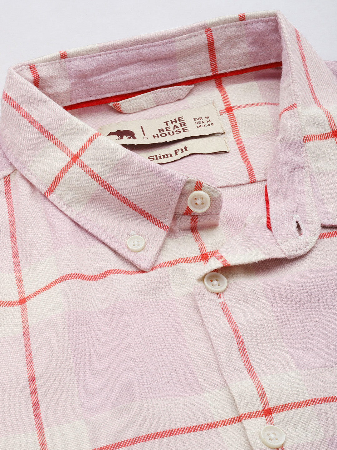 Ninfa - Men Pink & Beige Slim Fit Checked Cotton Flannel Shirt