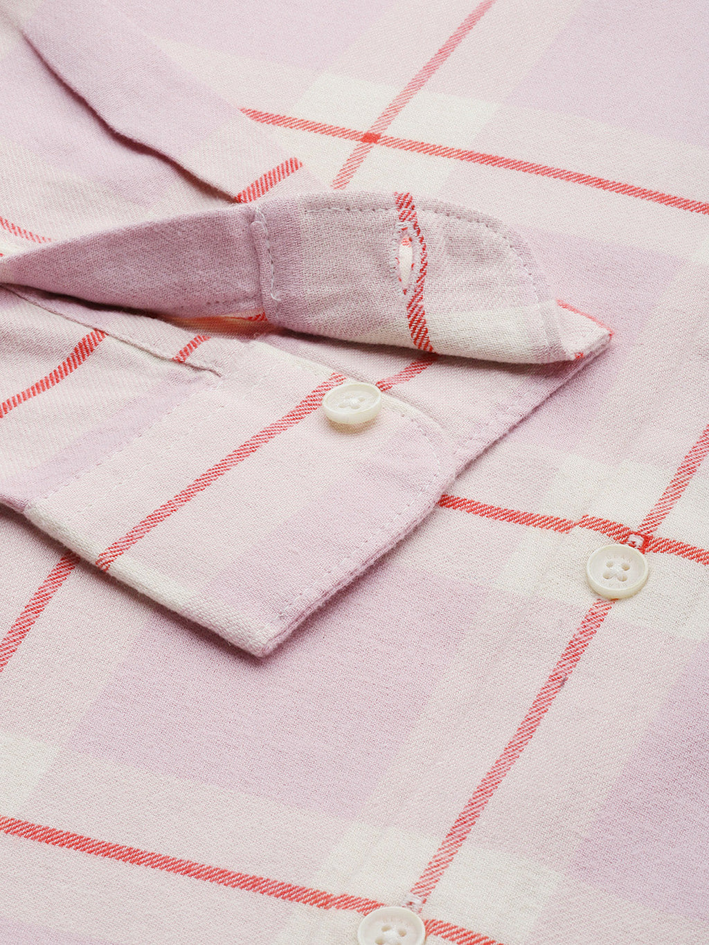 Ninfa - Men Pink & Beige Slim Fit Checked Cotton Flannel Shirt