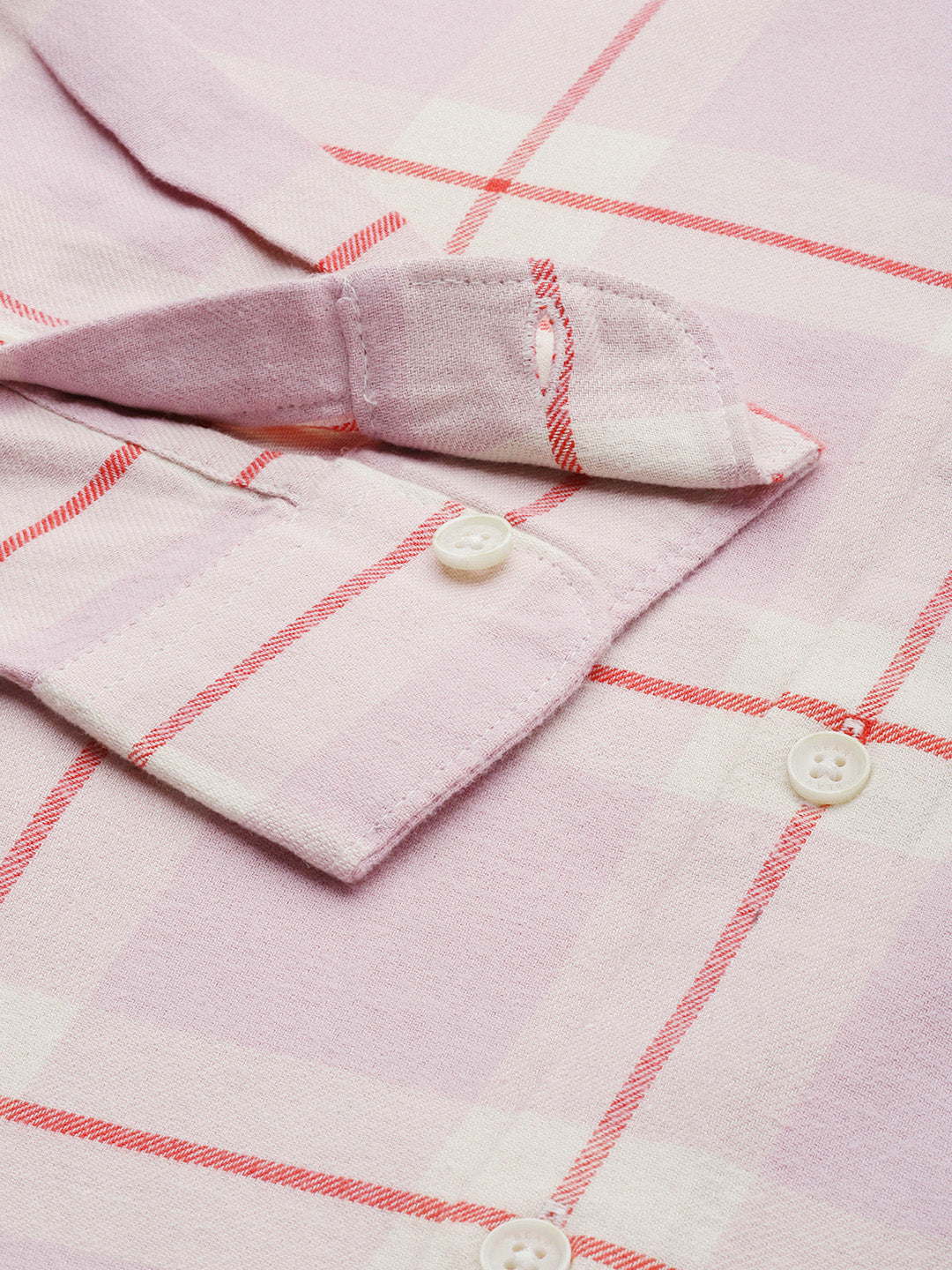 Ninfa - Men Pink & Beige Slim Fit Checked Cotton Flannel Shirt