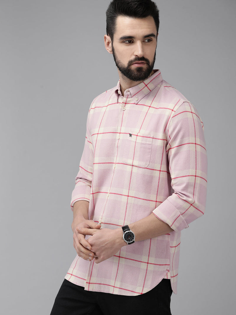 Ninfa - Men Pink & Beige Slim Fit Checked Cotton Flannel Shirt