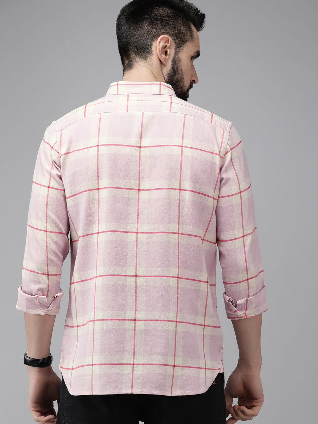 Ninfa - Men Pink & Beige Slim Fit Checked Cotton Flannel Shirt