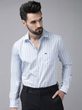 Octo - Men Blue Striped Tailored Fit Cotton Formal Shirt