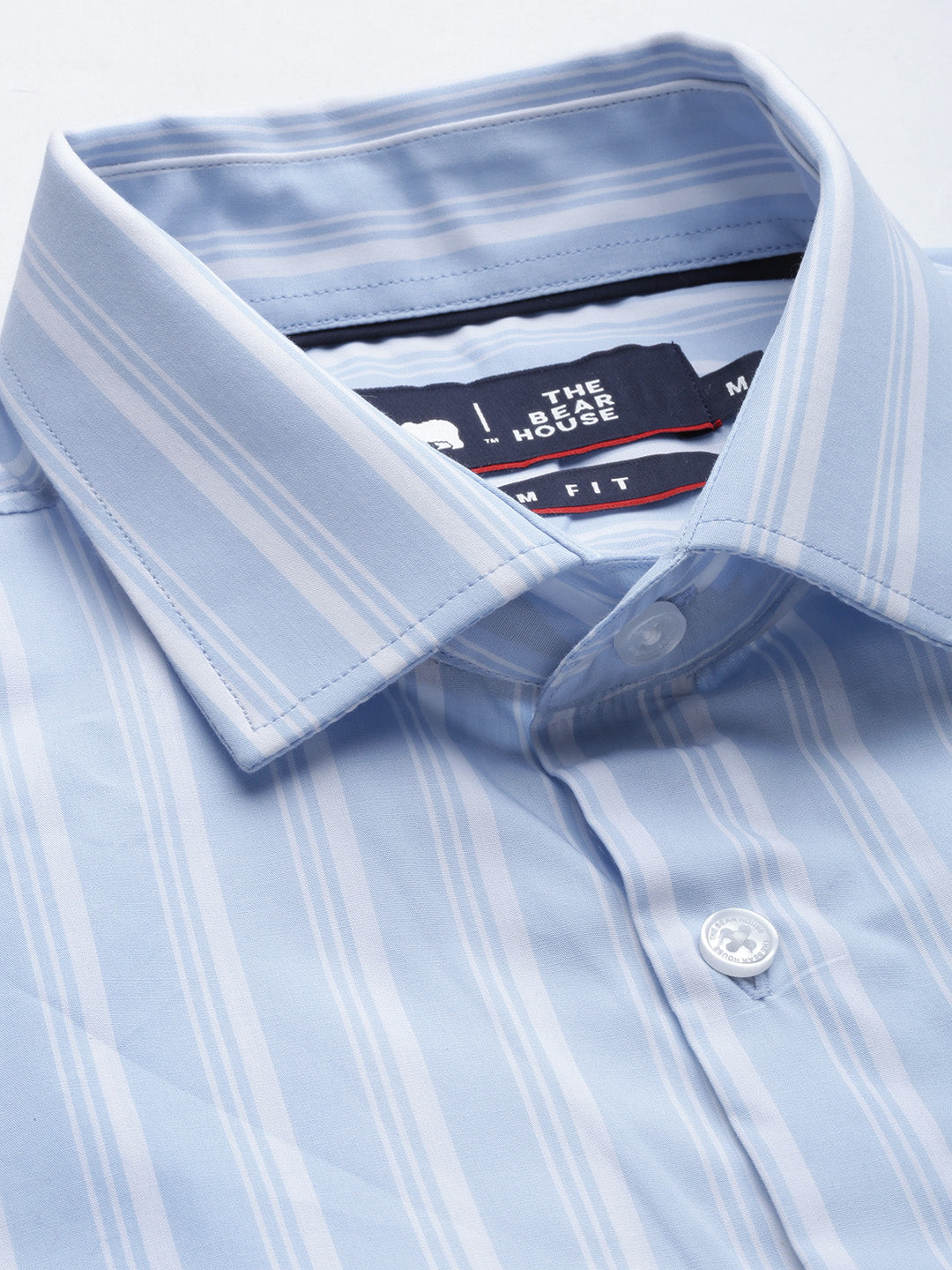 Octo - Men Blue Striped Tailored Fit Cotton Formal Shirt