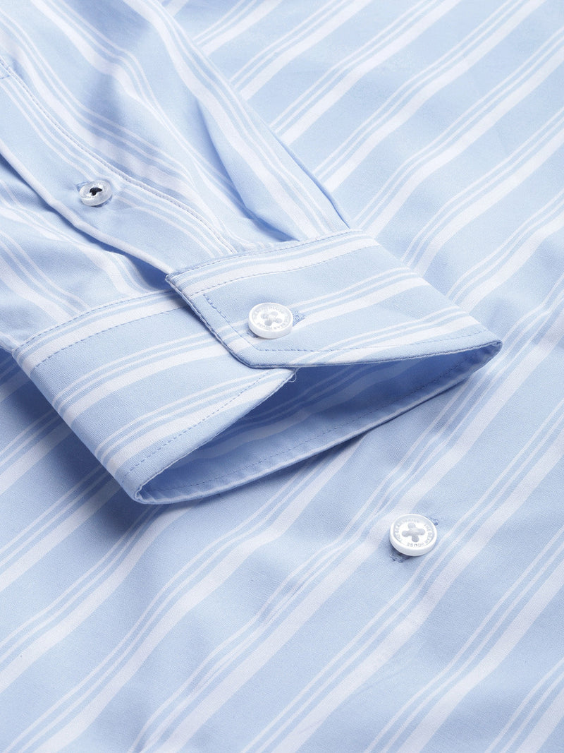 Octo - Men Blue Striped Tailored Fit Cotton Formal Shirt