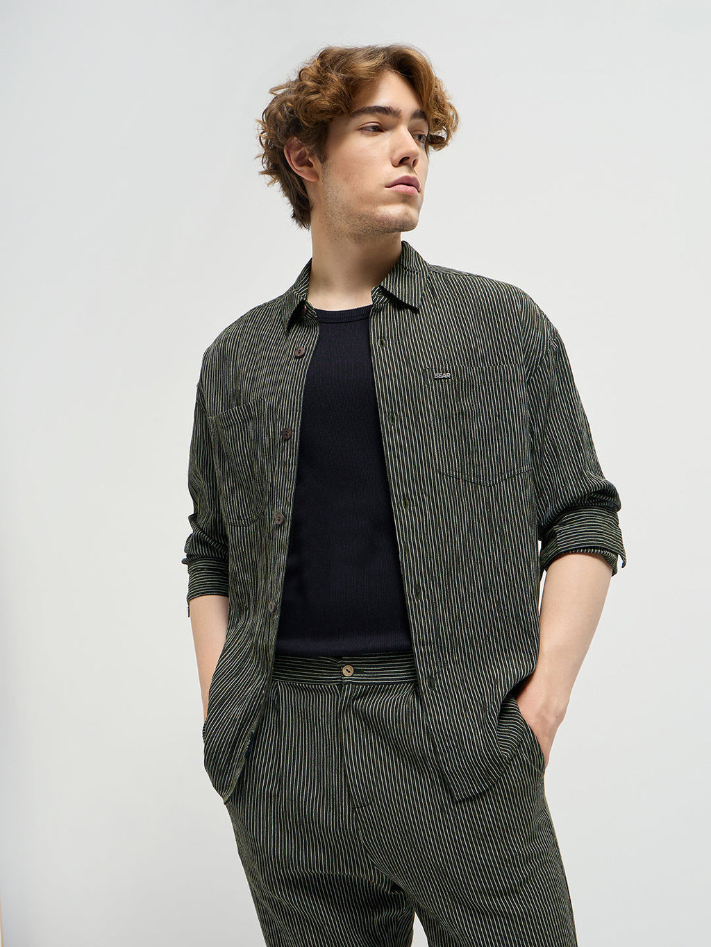 OLGO - Green Pinstripes Regular Fit Casual Shirt