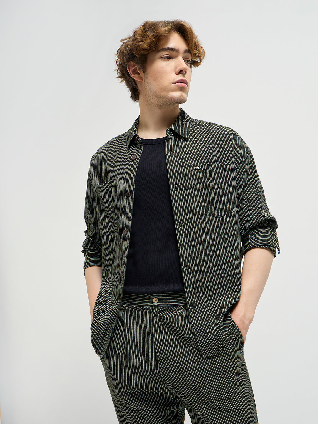 OLGO - Green Pinstripes Regular Fit Casual Shirt