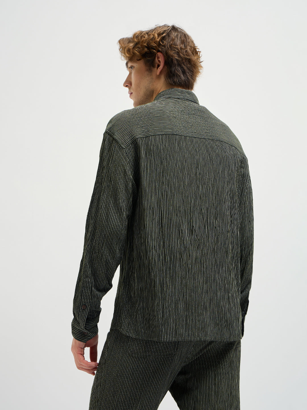 OLGO - Green Pinstripes Regular Fit Casual Shirt