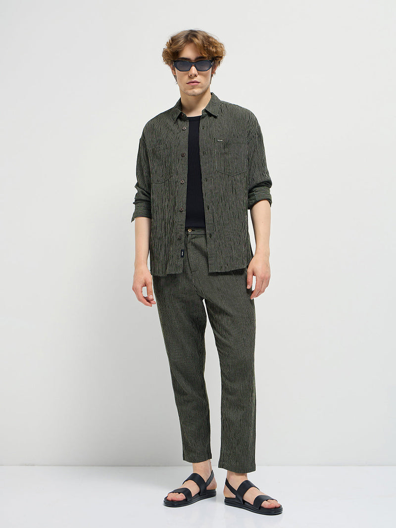 OLGO - Green Pinstripes Regular Fit Casual Shirt