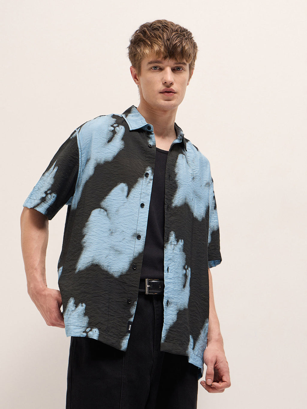 ONIC - Black with Sky Blue Abstract Digital Print Relax Fit Casual Shirt