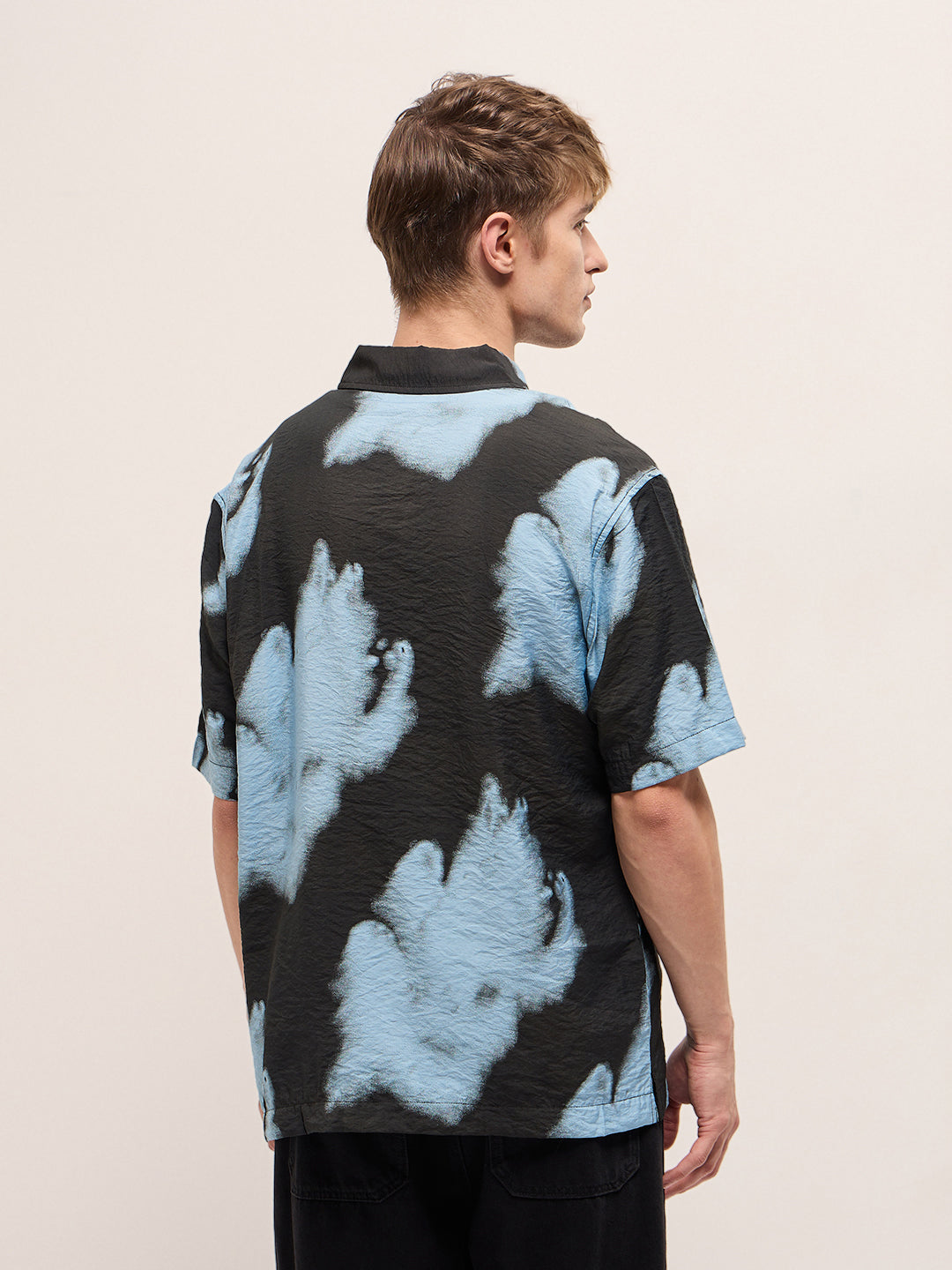 ONIC - Black with Sky Blue Abstract Digital Print Relax Fit Casual Shirt