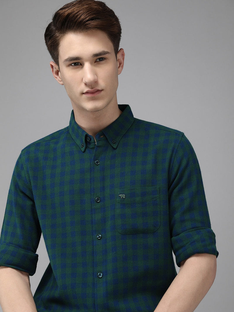 Paltz - Men Blue & Green Checked Slim Fit Flannel Cotton Casual Shirt