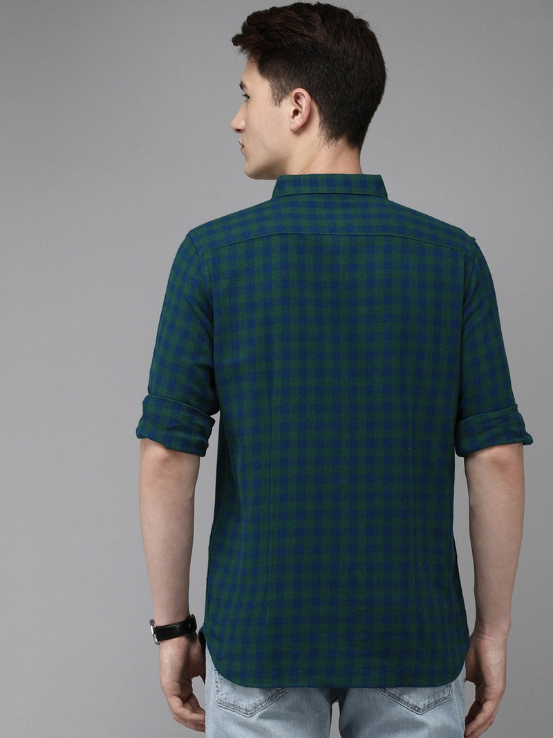 Paltz - Men Blue & Green Checked Slim Fit Flannel Cotton Casual Shirt