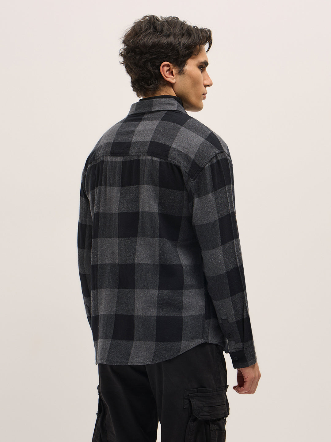 PENK - Black with Grey Block Check Relax Fit Overshirt