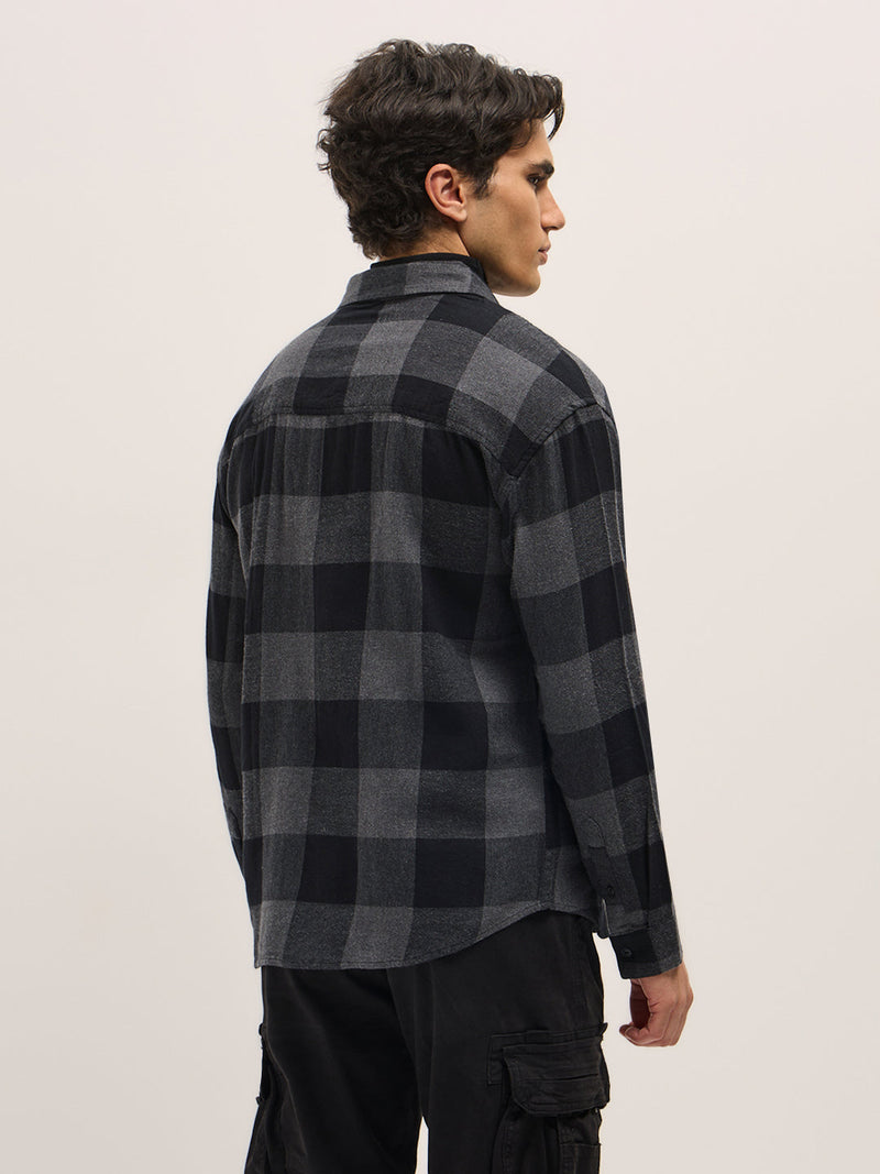 PENK - Black with Grey Block Check Relax Fit Overshirt