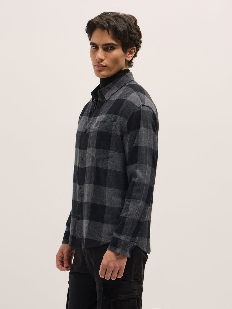 PENK - Black with Grey Block Check Relax Fit Overshirt