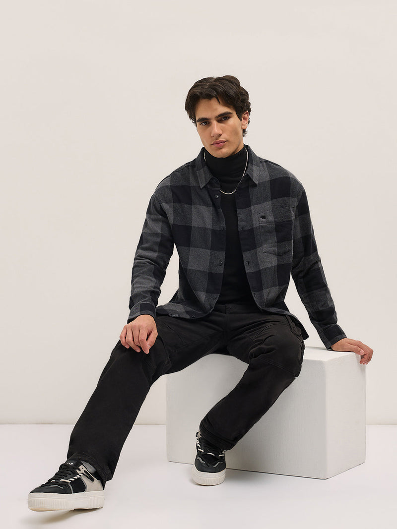 PENK - Black with Grey Block Check Relax Fit Overshirt