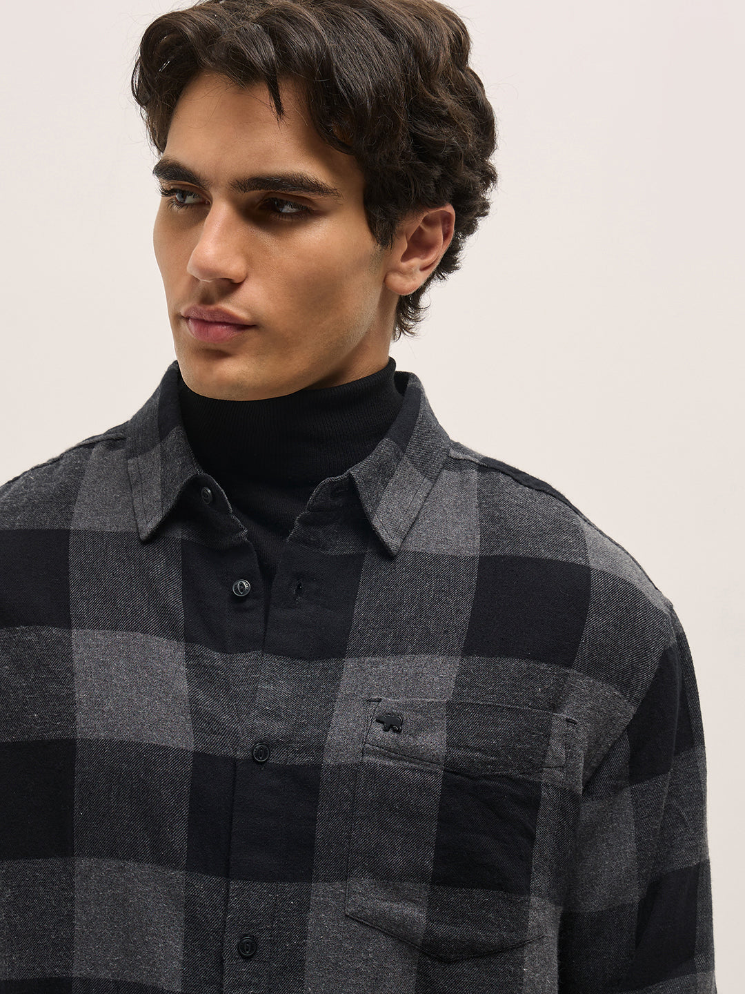 PENK - Black with Grey Block Check Relax Fit Overshirt