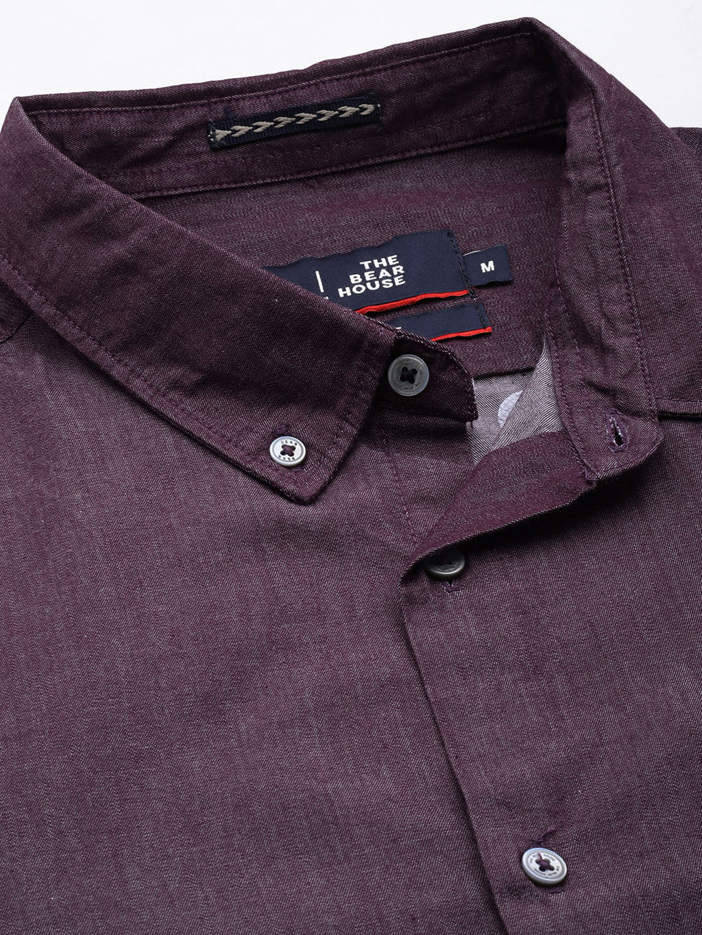 Pisca - Men Aubergine Solid Slim Fit Cotton Chambray Casual Shirt