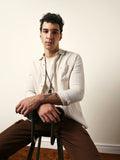 QUIZ - Cream Vertical Woven Stripe Slim Fit Casual Shirt