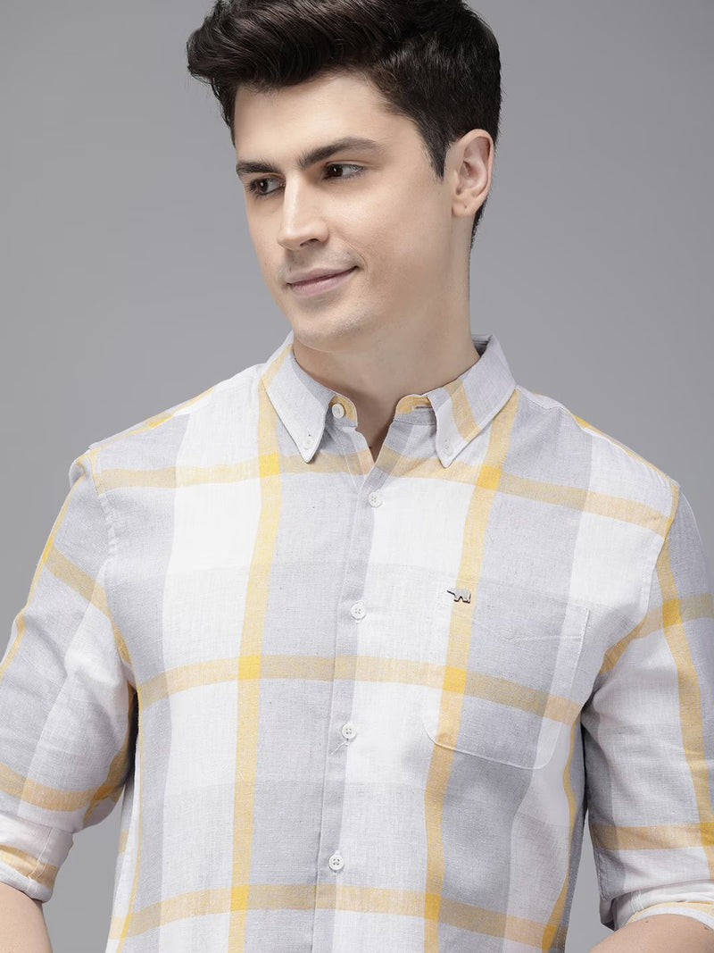 Rado - Men Grey Checked Slim Fit Cotton Blend Casual Shirt