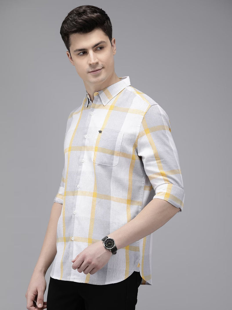 Rado - Men Grey Checked Slim Fit Cotton Blend Casual Shirt