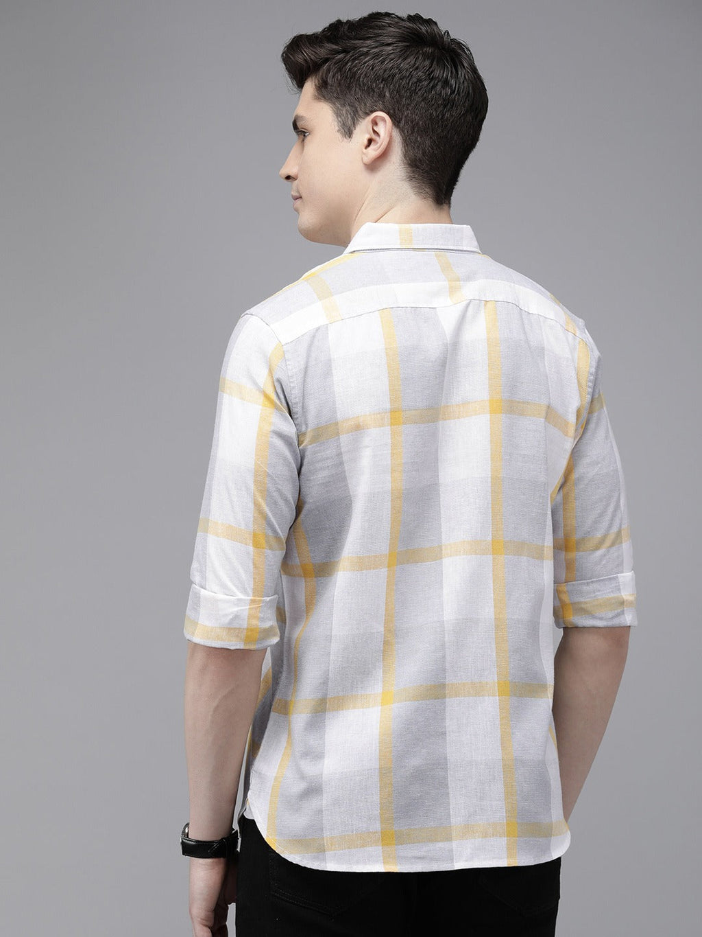 Rado - Men Grey Checked Slim Fit Cotton Blend Casual Shirt