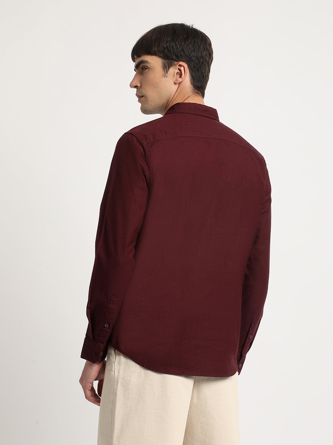 Ribal - Men Maroon Solid Slim Fit Cotton Casual Shirt