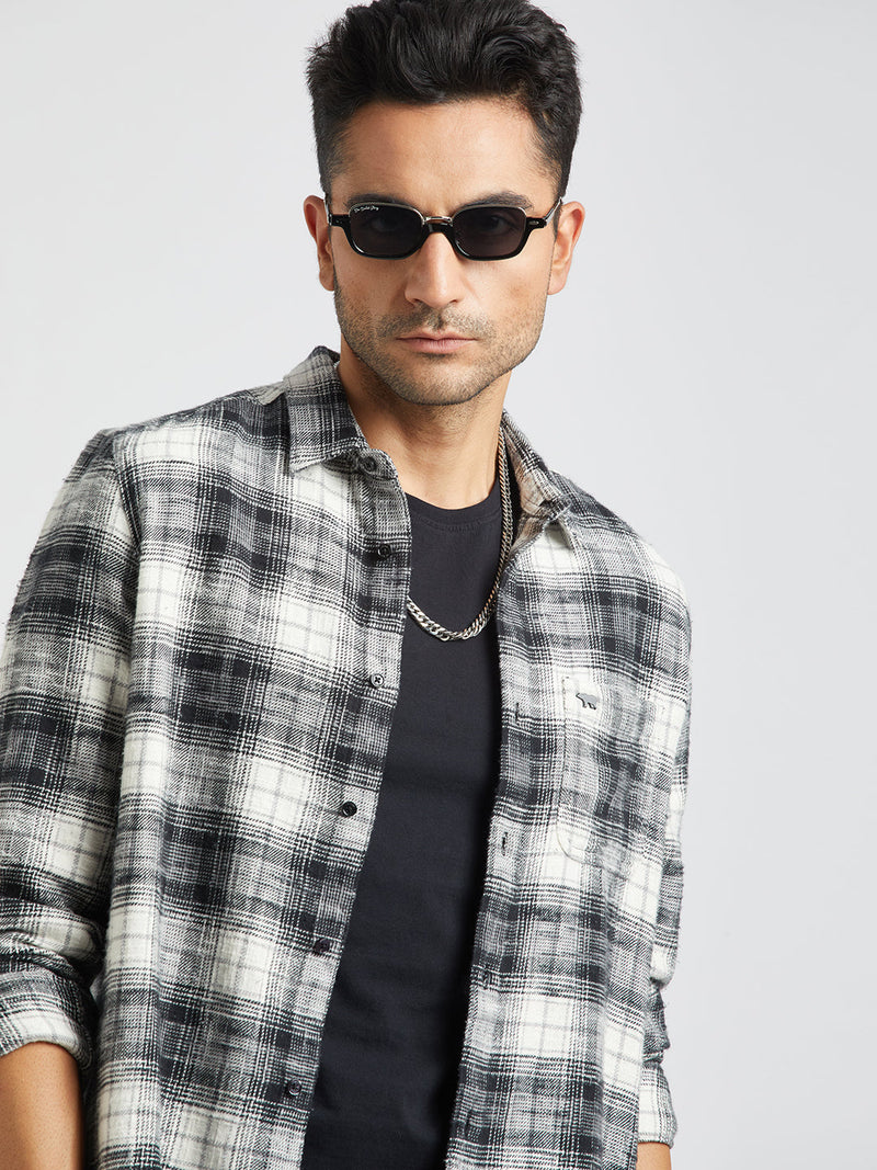 Sabino - Men Black Checked Slim Fit Flannel Cotton Casual Shirt