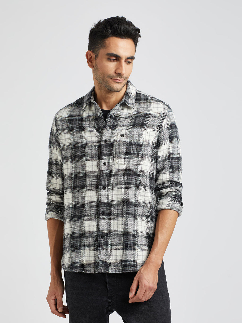 Sabino - Men Black Checked Slim Fit Flannel Cotton Casual Shirt