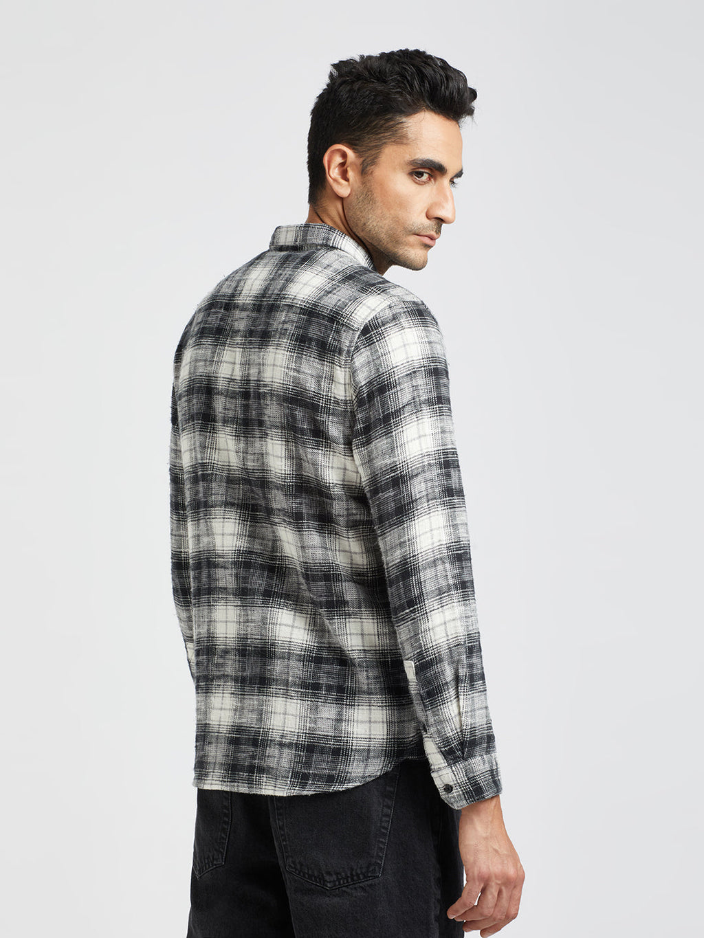 Sabino - Men Black Checked Slim Fit Flannel Cotton Casual Shirt
