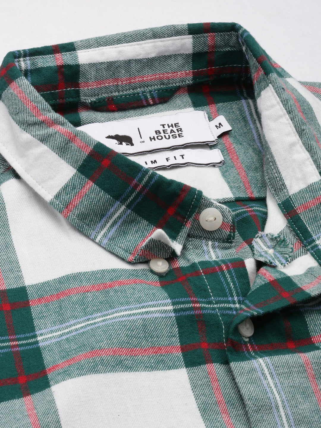 Shood - Men Green Checked Slim Flannel Casual Shirt