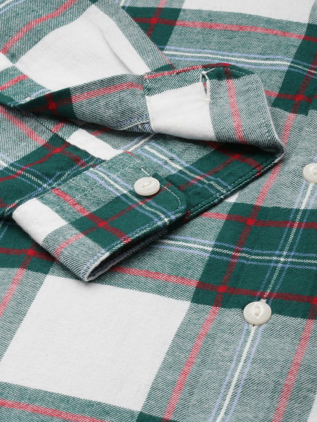 Shood - Men Green Checked Slim Flannel Casual Shirt