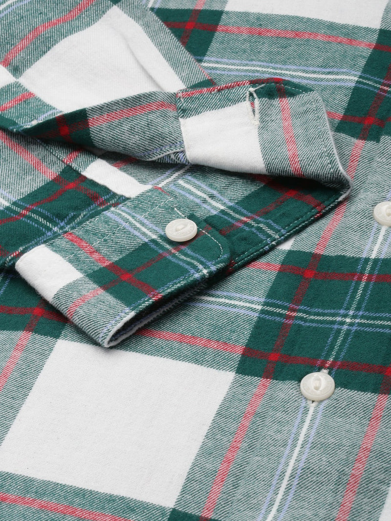 Shood - Men Green Checked Slim Flannel Casual Shirt
