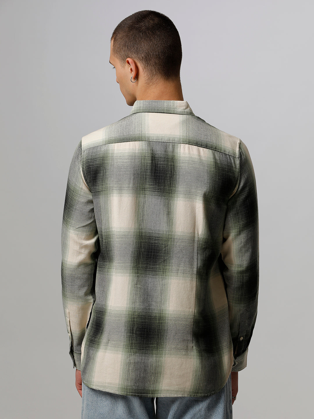 Sivia - Men Green Checked Slim Fit Cotton Casual Shirt