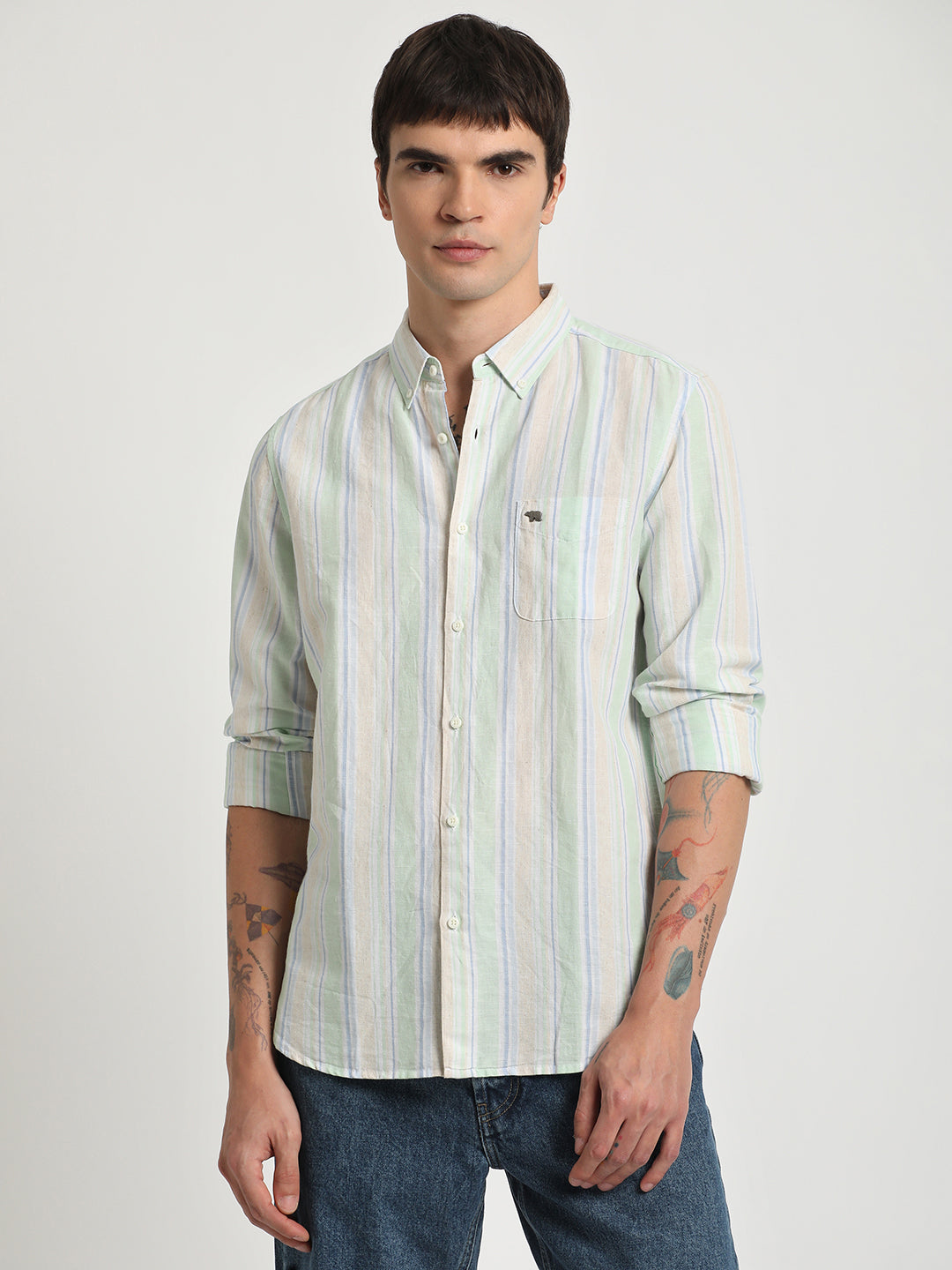 Taka - Men Multi Striped Slim Fit Cotton Casual Shirt