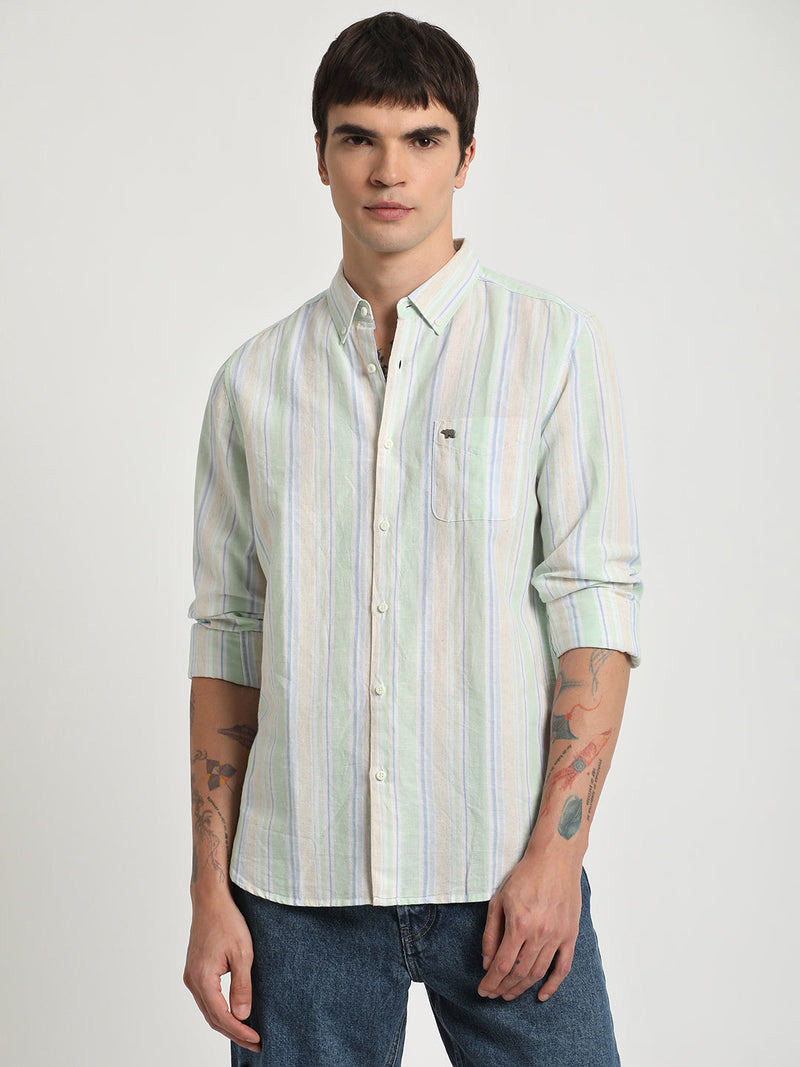 Taka - Men Multi Striped Slim Fit Cotton Casual Shirt