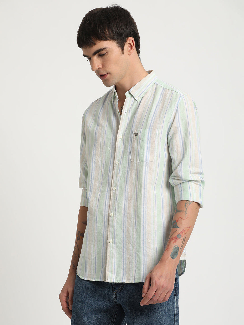 Taka - Men Multi Striped Slim Fit Cotton Casual Shirt