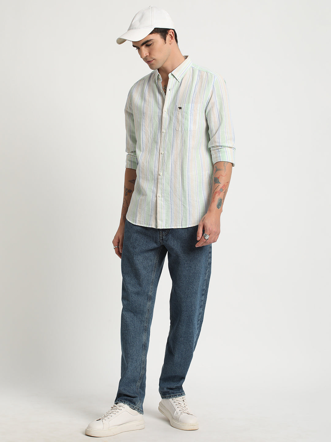 Taka - Men Multi Striped Slim Fit Cotton Casual Shirt