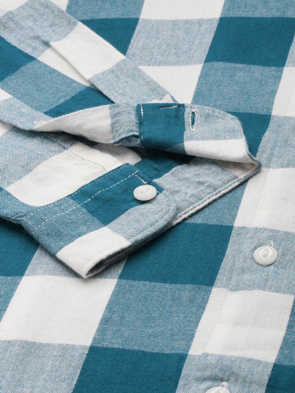 Tennis - Men Teal Green Cotton Checked Slim Flannel Shirt