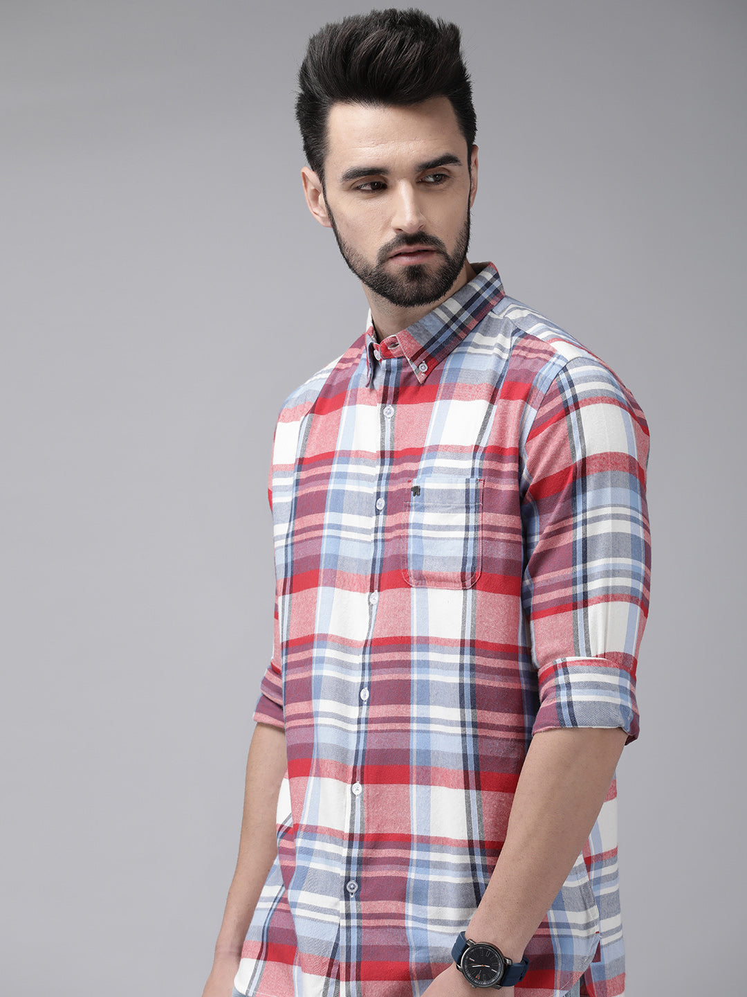 Tivoli - Men Checked Slim Fit Cotton Casual Shirt
