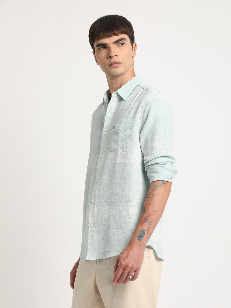 Turvil - Men Blue Checked Fit Cotton Casual Shirt