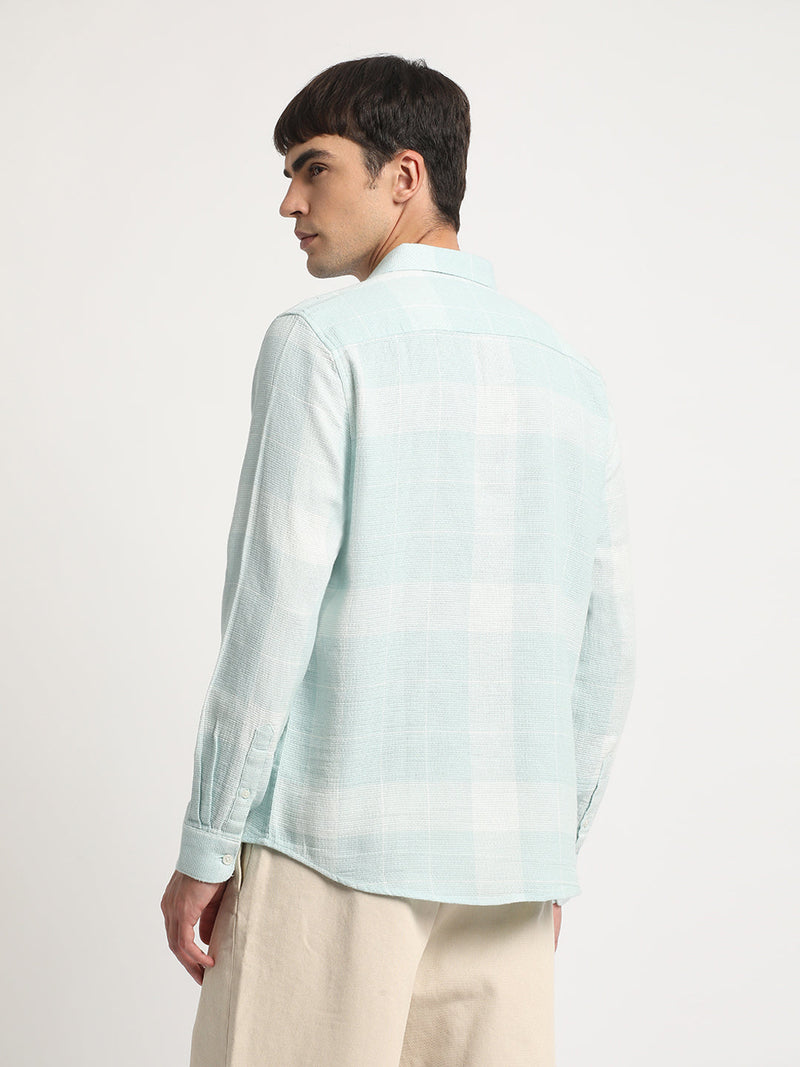 Turvil - Men Blue Checked Fit Cotton Casual Shirt