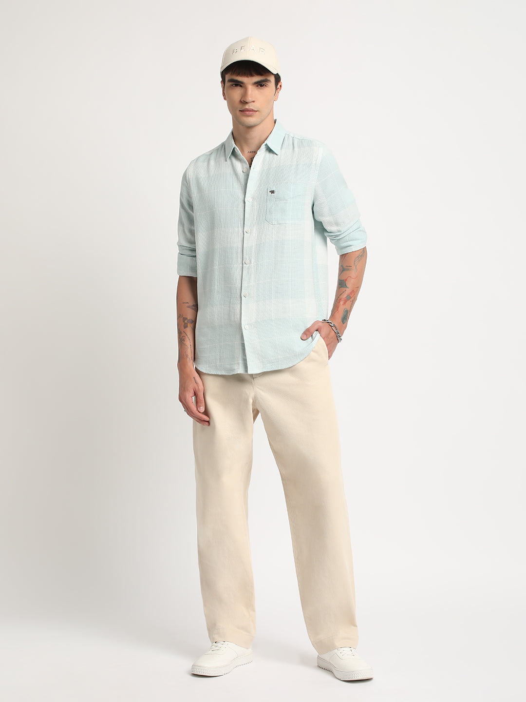 Turvil - Men Blue Checked Fit Cotton Casual Shirt