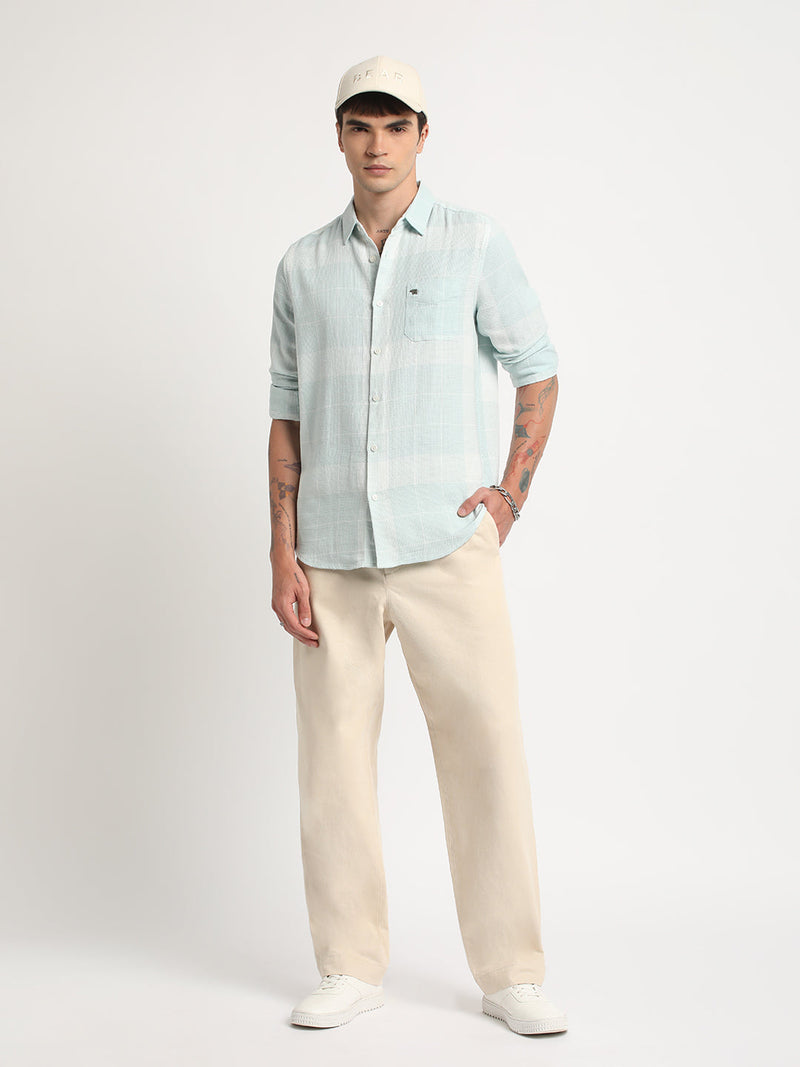 Turvil - Men Blue Checked Fit Cotton Casual Shirt