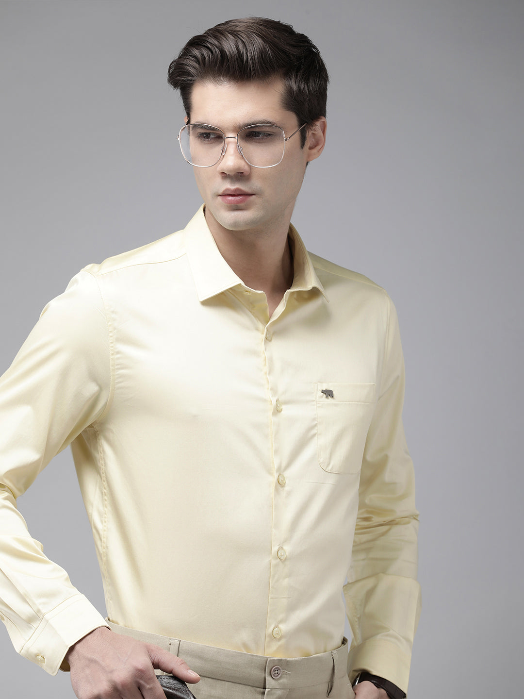Ufan - Men Yellow Solid Tailored Fit Egyptian Giza Cotton Formal Shirt