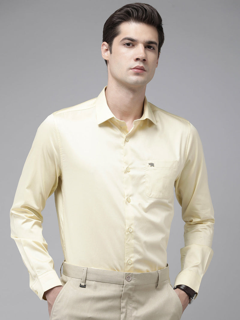 Ufan - Men Yellow Solid Tailored Fit Egyptian Giza Cotton Formal Shirt