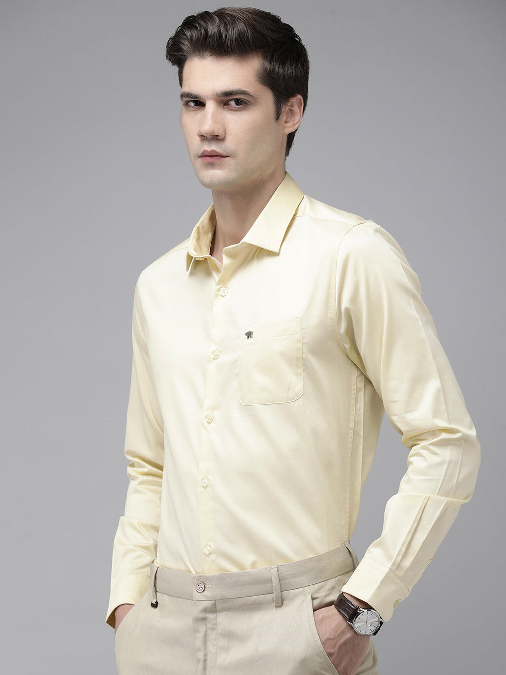 Ufan - Men Yellow Solid Tailored Fit Egyptian Giza Cotton Formal Shirt