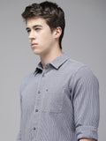 Wanda - Men Blue Hounds tooth Checked Slim Fit Cotton Casual Shirt