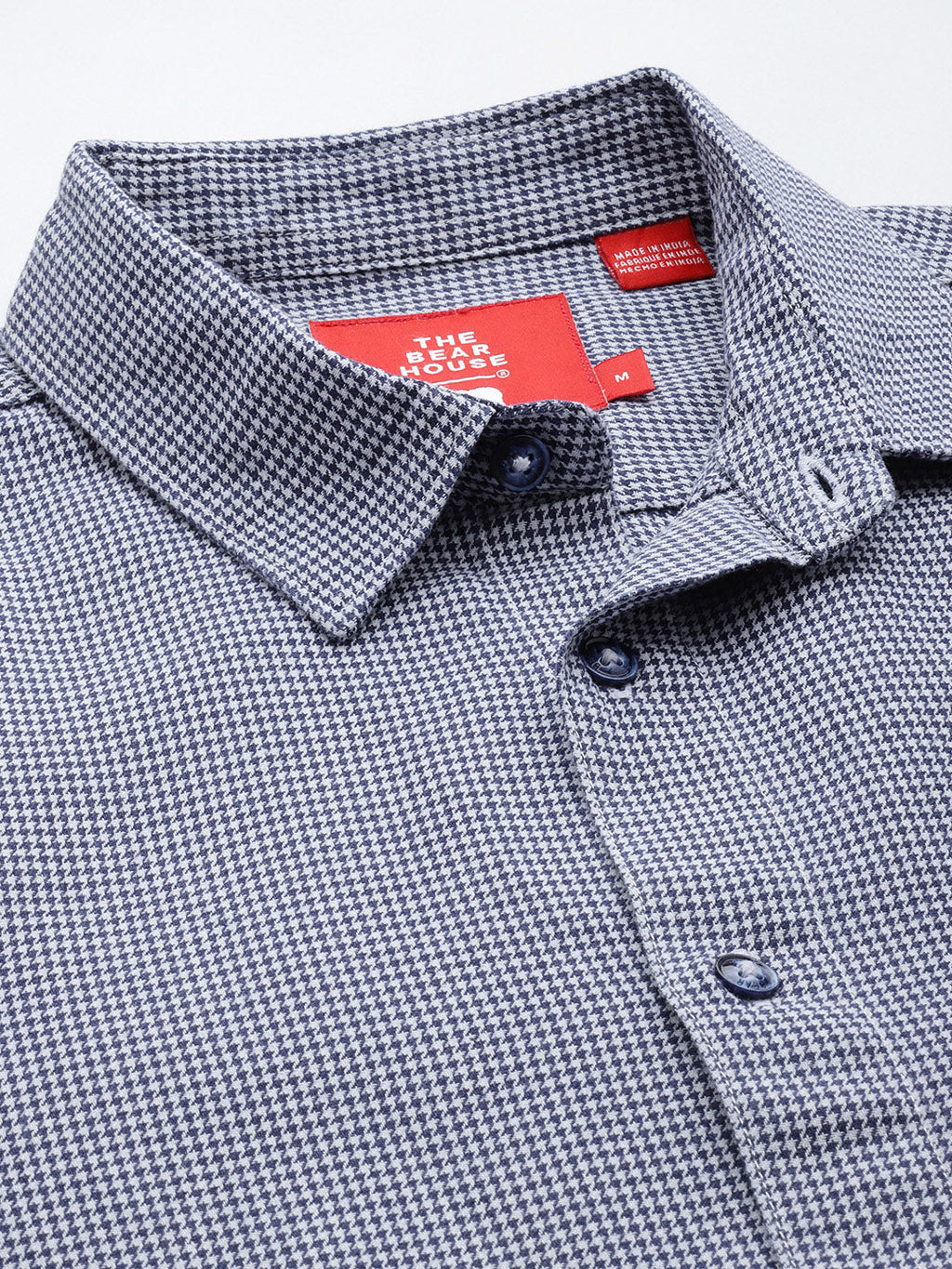 Wanda - Men Blue Hounds tooth Checked Slim Fit Cotton Casual Shirt